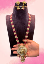 Load image into Gallery viewer, Beautiful pearls maala with red colour beads and Vinayaka pendant
