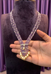 Beautiful short pearls chain with purple Beads