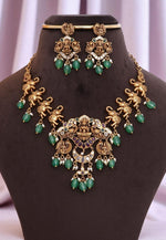 Load image into Gallery viewer, Beautiful short necklace with god Laxmi Devi motive and green beads
