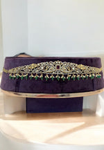 Load image into Gallery viewer, Beautiful Victorian polish hip belt with green stone and guttapusalu hangings -fit up to 42 inches
