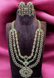 Beautiful gj polish three layer long haram with green stone