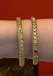 Traditional bangles with green and pink stone