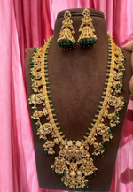 Load image into Gallery viewer, Beautiful long necklace with gold finishing and green stone

