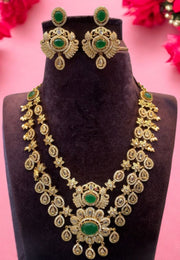 Double step party wear necklace with green stone -perfect for any occasion