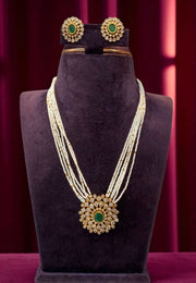 Beautiful pearls chain with green stone