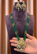 Load image into Gallery viewer, Beautiful beads haram with green beads and Laxmi Devi motive pendant

