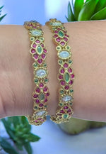 Load image into Gallery viewer, Stunning bangles with ruby and green colour stone -erfect for any occasion
