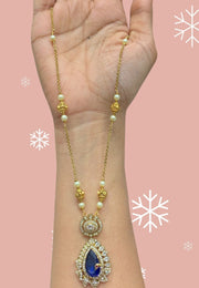 Simple chandraharam short chain with royal blue colour pendant