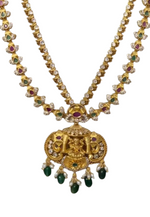 Load image into Gallery viewer, Beautiful long haram with green and Ruby stones
