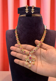 Beautiful party wear short necklace with pink stone