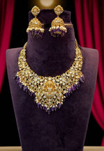 Load image into Gallery viewer, Beautiful neck chocker with god Laxmi Devi motive and purple beads
