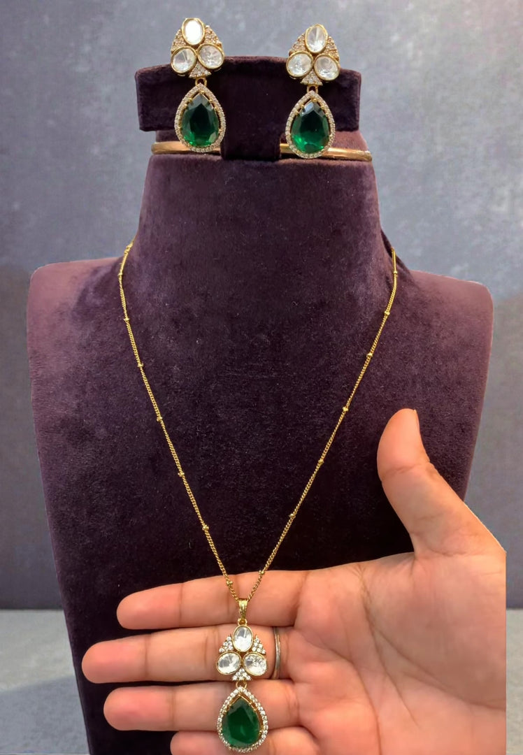 Beautiful chandraharam chain with green stone