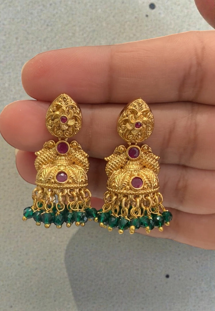 Beautiful jumkhas with green beads
