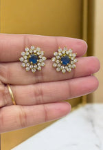 Load image into Gallery viewer, Beautiful studs with blue stone and white uncut stone -perfect for any occasion
