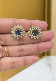 Beautiful studs with blue stone and white uncut stone -perfect for any occasion