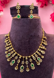 Stunning party wear necklace with green stone and uncut stone