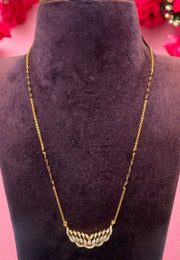 Simple black beads chain with uncut stone pendantp