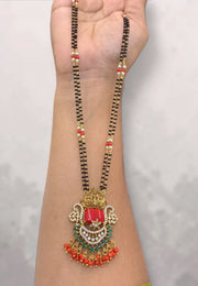 Beautiful black beads chain with coral bead pendant
