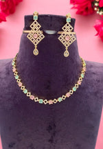 Load image into Gallery viewer, Beautiful party wear necklace with green and pink stone -perfect for any occasion
