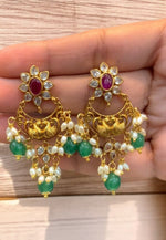 Load image into Gallery viewer, Beautiful earrings with green Beads and guttapusalu hangings
