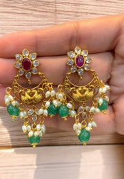 Beautiful earrings with green Beads and guttapusalu hangings