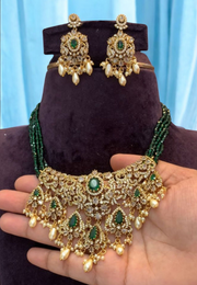 Beads haram with green stone and guttapusalu hangings