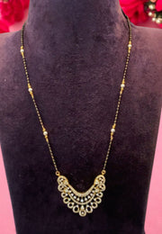 Beautiful one line black beads chain with uncut stone pendant