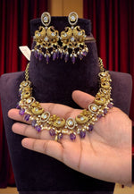 Load image into Gallery viewer, Beautiful victorian polish short necklace with purple stone and guttapusalu hangings
