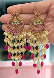 Beautiful chandbali earrings with ruby colour stone and guttapusalu hangings