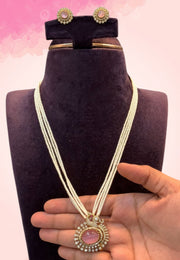 Beautiful pearls chain with cute light pink stone pendant