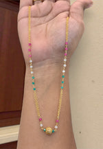 Load image into Gallery viewer, Beautiful chandraharam chain with pearls and pink and green beads