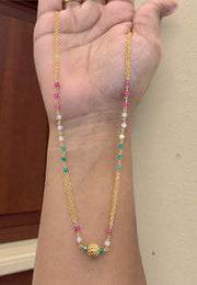 Beautiful chandraharam chain with pearls and pink and green beads