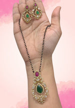 Load image into Gallery viewer, Beautiful black beads chain with green stone and Pink stone
