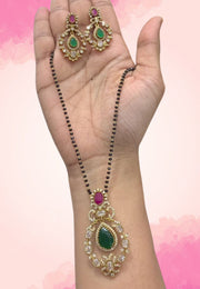 Beautiful black beads chain with green stone and Pink stone