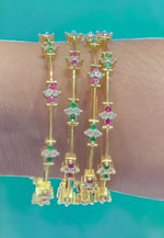 Load image into Gallery viewer, Beautiful bangles with pink and green colour stones -perfect for any occasion
