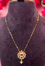 Load image into Gallery viewer, Beautiful simple black beads chain with green stone
