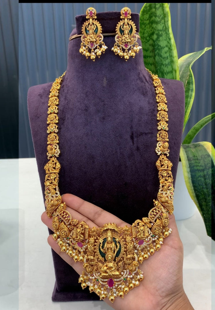 Traditional long haram with nakshi polish and venkateswara swamy motive