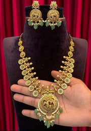 Beautiful nakshi polish short necklace with light green beads