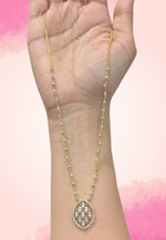 Load image into Gallery viewer, Stunning chandraharam short chain with uncut stone pendant
