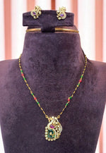 Load image into Gallery viewer, Beautiful black beads chain with green and pink stone
