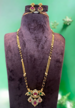 Load image into Gallery viewer, Beautiful black beads 18 inch with green stone and pink beads
