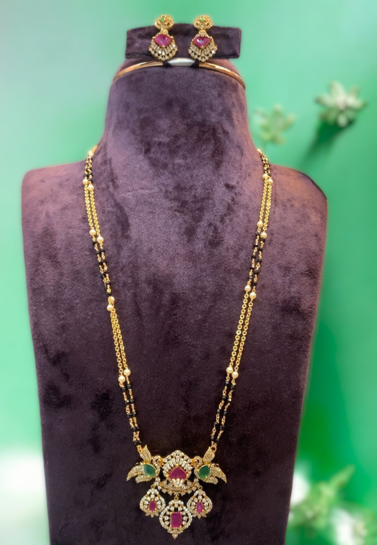 Beautiful black beads 18 inch with green stone and pink beads