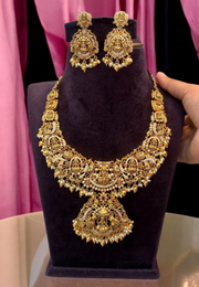 Traditional Nakshi Haram with gold finishing and guttapusalu hangings