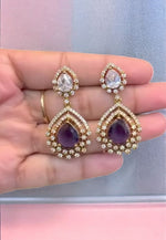Load image into Gallery viewer, Beautiful earrings with purple colour stone -perfect for any occasion
