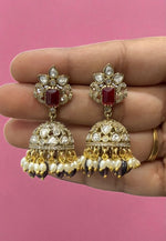 Load image into Gallery viewer, Beautiful short jumkhas with green stone
