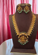 Load image into Gallery viewer, Stunning kasula Haram with Lakshmi motive and green beads
