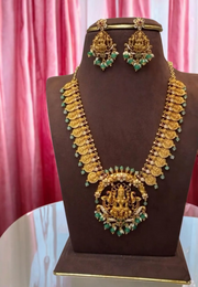 Stunning kasula Haram with Lakshmi motive and green beads