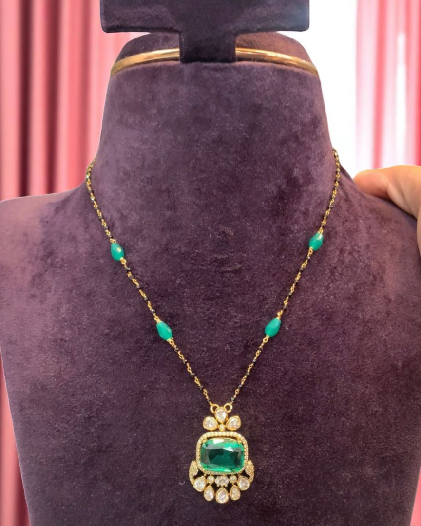 Chandraharam green beads chain with beautiful earrings