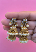 Load image into Gallery viewer, Beautiful double step jumkhas with guttapusalu hangings
