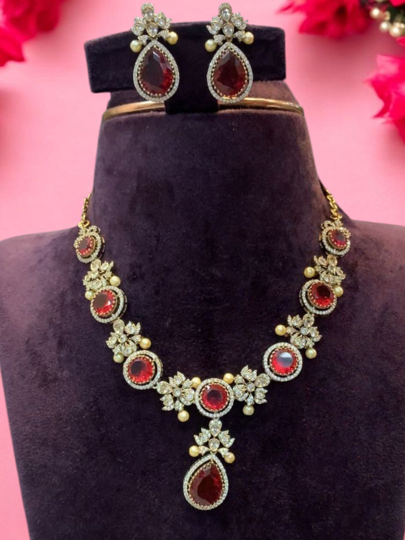 Stunning short necklace with lavender stone and Victorian polish
